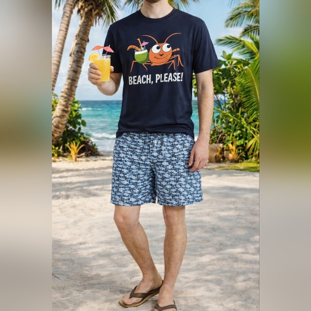 EUC Reflections Blue Fish Pattern Swim Shorts Size XXL